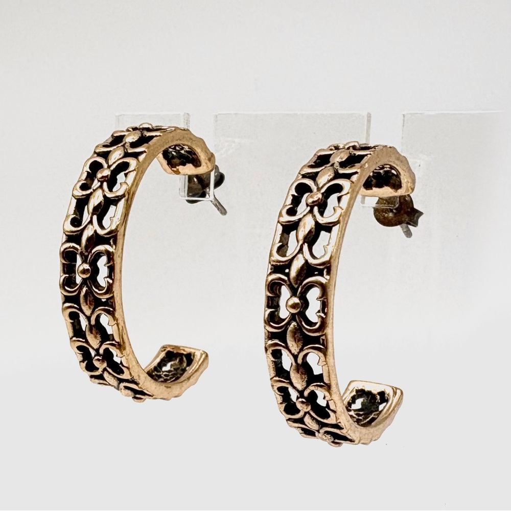 Studio Barse Fleur De Lis Southwestern Style Golden Bronze Hoop Earrings